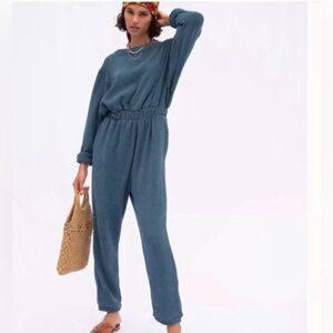Free people beach keep it real Blue Terry Cloth Jumpsuit Loungewear Medium Large